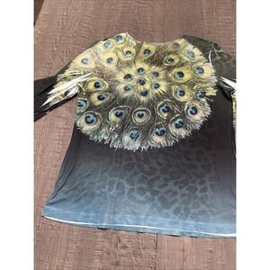 Closet Full brand blouse featuring a peacock feather print Rhinestones ‎ XL